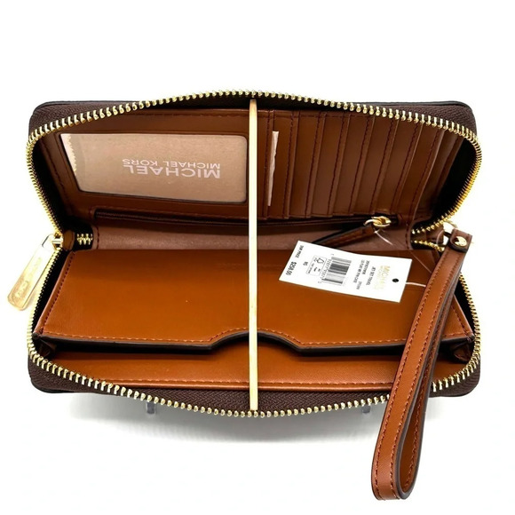 Michael Kors JST Flat MF Phone Case Wallet Brown Leather - Picture 7 of 8